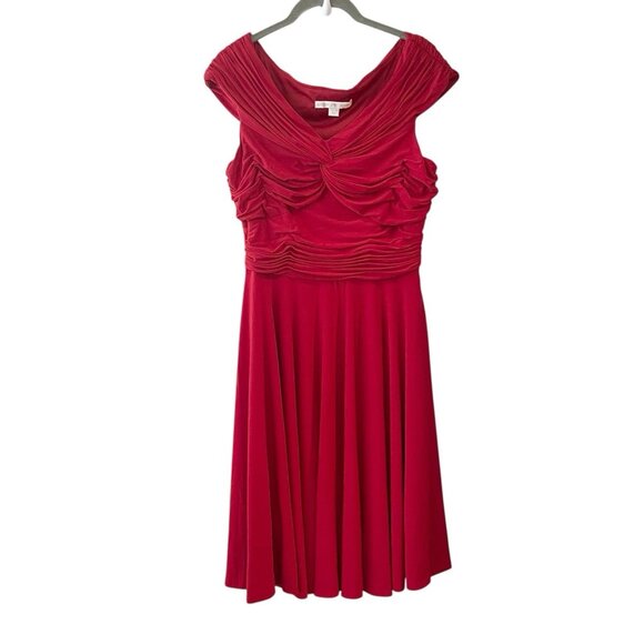 Boston Proper Dress Ruched Red Draped Twist‎ Jersey Fit Flare A-Line Solid sz 10 - Picture 1 of 7